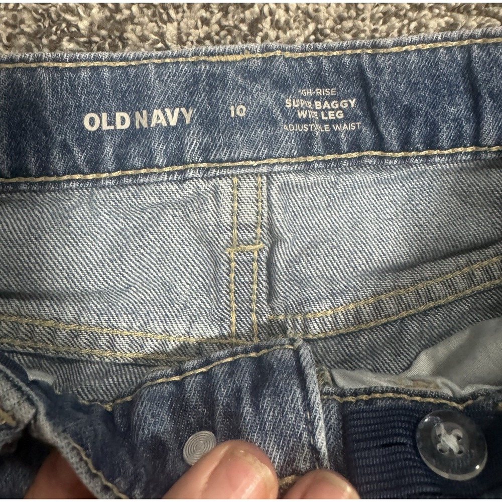 Old Navy High-Rise Super Baggy Wide Leg Jeans Girls 10 Two Tone Blue Raw Edge - Picture 3 of 7